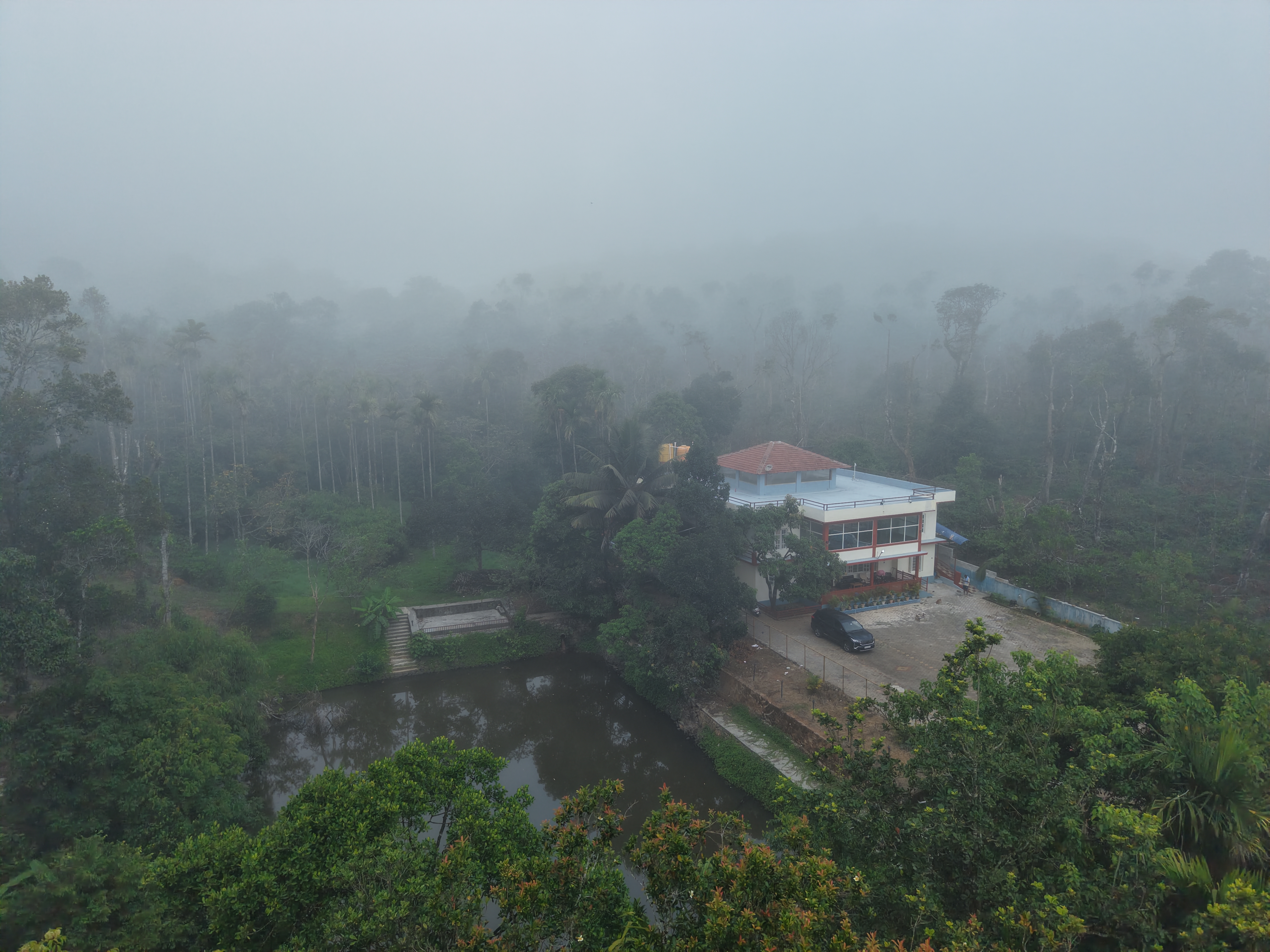 Misty morning aerial view